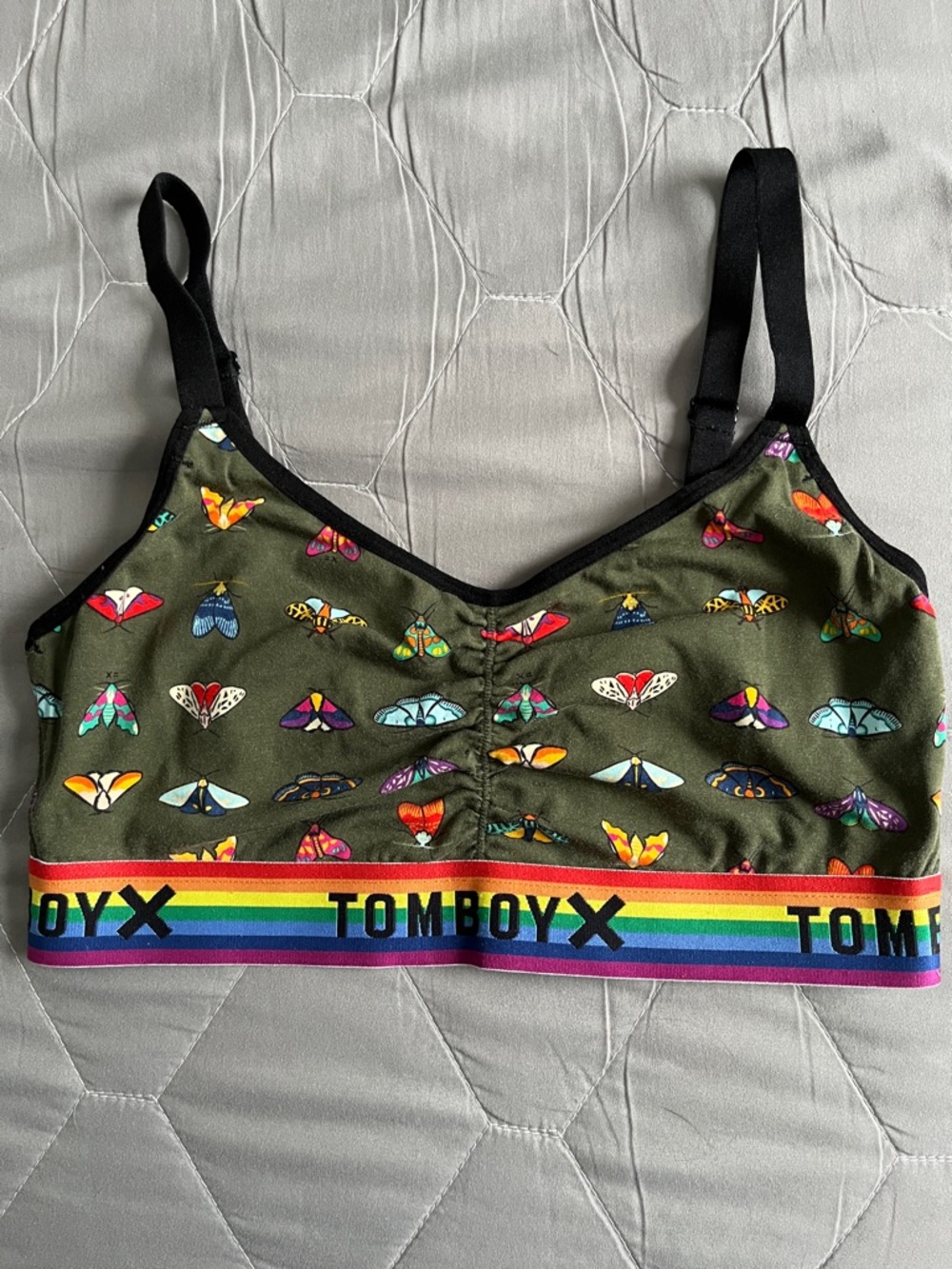 TomboyX v-neck bralette, rainbow moths, excellent condition
